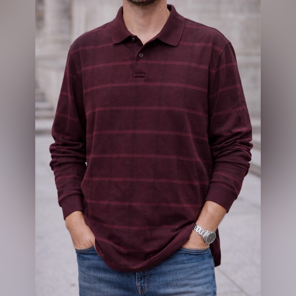 Van Heusen Men’s XXL Burgundy Long Sleeve Polo Shirt Classic Fit